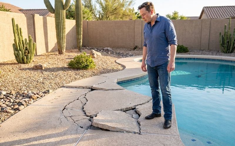 Damaged pool deck needing attention