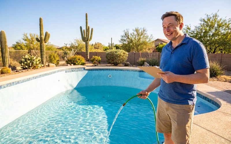 Freshly resurfaced pool filling
