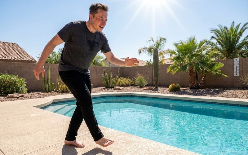 Hot pool deck in Arizona summer