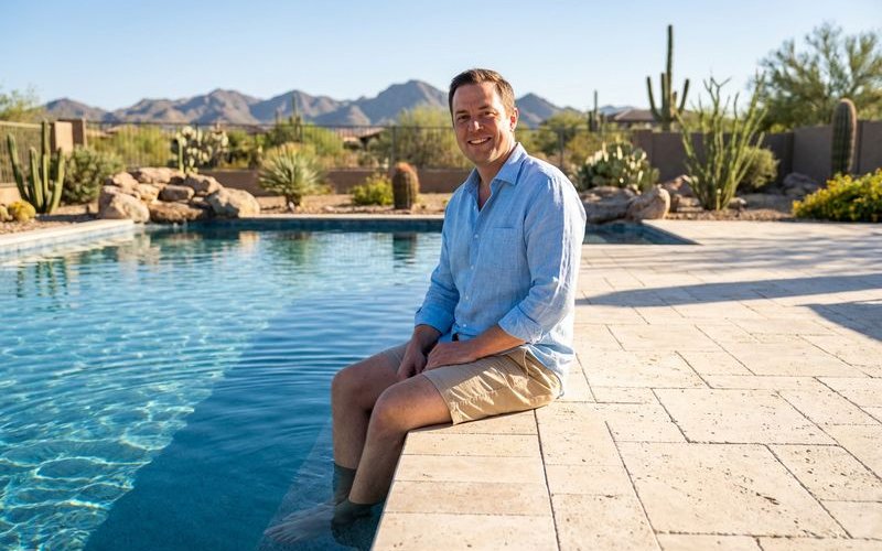Travertine pavers pool deck